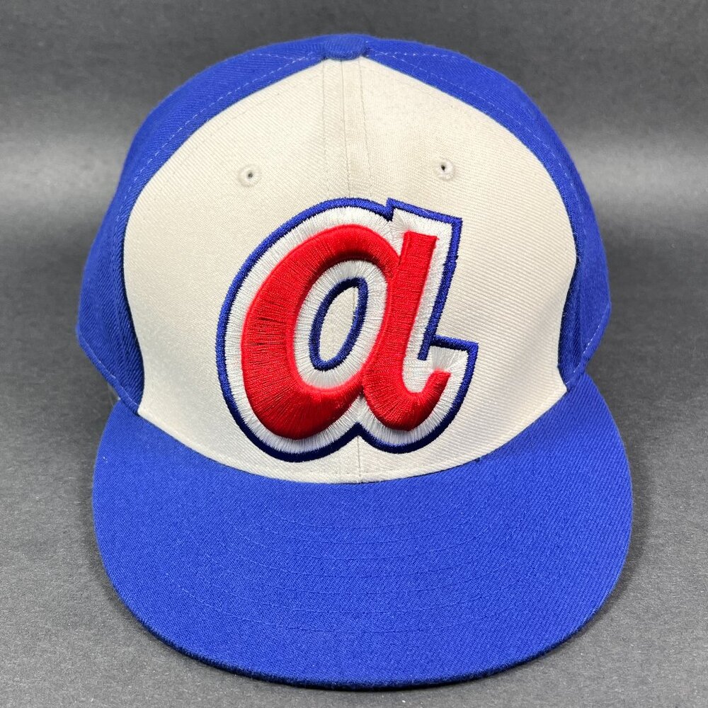 Atlanta Braves MLB Fitted 8 Hat Cap Twins Enterprise Cooperstown Blue Logo Mens